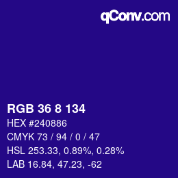 Color code: RGB 36 8 134 | qconv.com