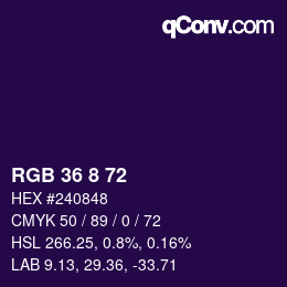 Color code: RGB 36 8 72 | qconv.com