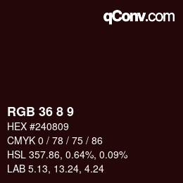Color code: RGB 36 8 9 | qconv.com