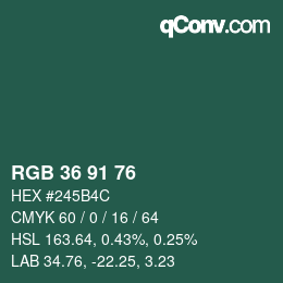 Color code: RGB 36 91 76 | qconv.com