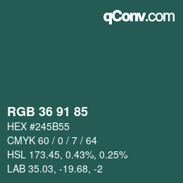 カラーコード: RGB 36 91 85 | qconv.com