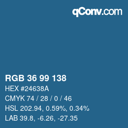 カラーコード: RGB 36 99 138 | qconv.com