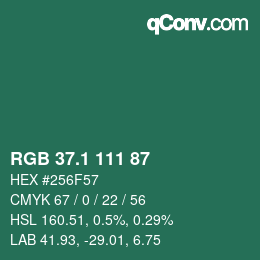 カラーコード: RGB 37.1 111 87 | qconv.com