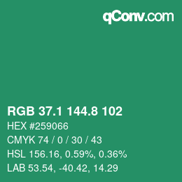 カラーコード: RGB 37.1 144.8 102 | qconv.com