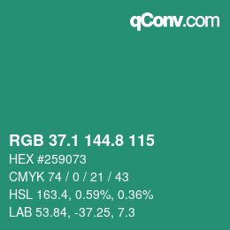 カラーコード: RGB 37.1 144.8 115 | qconv.com