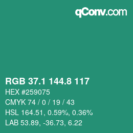 カラーコード: RGB 37.1 144.8 117 | qconv.com