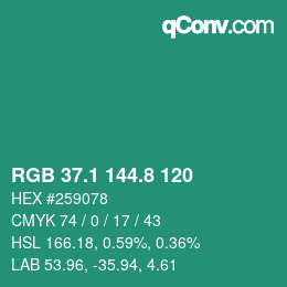 カラーコード: RGB 37.1 144.8 120 | qconv.com