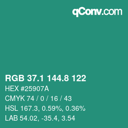 カラーコード: RGB 37.1 144.8 122 | qconv.com
