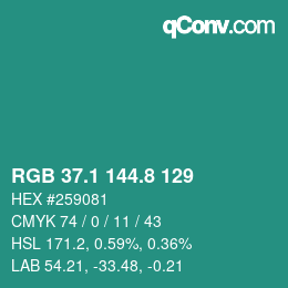 カラーコード: RGB 37.1 144.8 129 | qconv.com