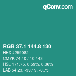 カラーコード: RGB 37.1 144.8 130 | qconv.com