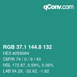 カラーコード: RGB 37.1 144.8 132 | qconv.com