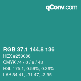 Color code: RGB 37.1 144.8 136 | qconv.com