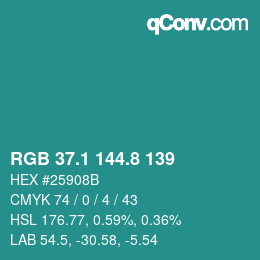カラーコード: RGB 37.1 144.8 139 | qconv.com