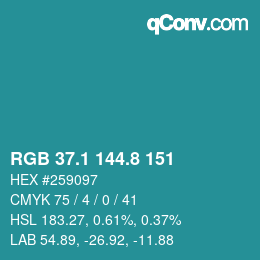 カラーコード: RGB 37.1 144.8 151 | qconv.com