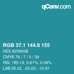 Color code: RGB 37.1 144.8 155 | qconv.com