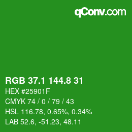 カラーコード: RGB 37.1 144.8 31 | qconv.com