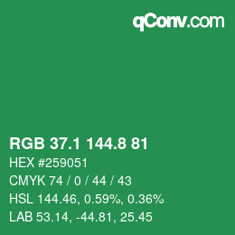 カラーコード: RGB 37.1 144.8 81 | qconv.com