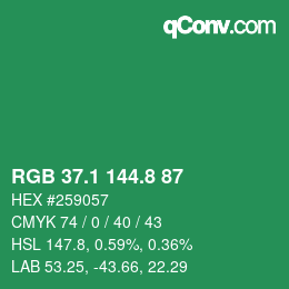 カラーコード: RGB 37.1 144.8 87 | qconv.com