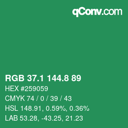 カラーコード: RGB 37.1 144.8 89 | qconv.com