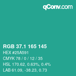 カラーコード: RGB 37.1 165 145 | qconv.com