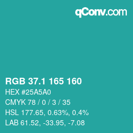 カラーコード: RGB 37.1 165 160 | qconv.com