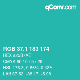 カラーコード: RGB 37.1 183 174 | qconv.com