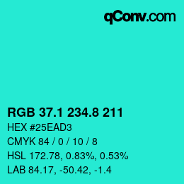 カラーコード: RGB 37.1 234.8 211 | qconv.com
