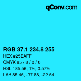 カラーコード: RGB 37.1 234.8 255 | qconv.com