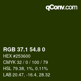 Color code: RGB 37.1 54.8 0 | qconv.com