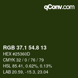 カラーコード: RGB 37.1 54.8 13 | qconv.com