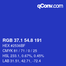 カラーコード: RGB 37.1 54.8 191 | qconv.com