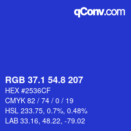 カラーコード: RGB 37.1 54.8 207 | qconv.com