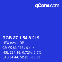 カラーコード: RGB 37.1 54.8 219 | qconv.com