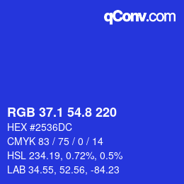 カラーコード: RGB 37.1 54.8 220 | qconv.com