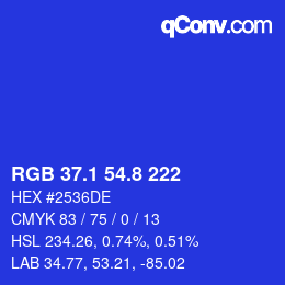 カラーコード: RGB 37.1 54.8 222 | qconv.com