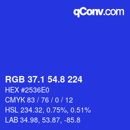 カラーコード: RGB 37.1 54.8 224 | qconv.com