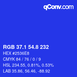 カラーコード: RGB 37.1 54.8 232 | qconv.com
