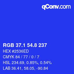 カラーコード: RGB 37.1 54.8 237 | qconv.com