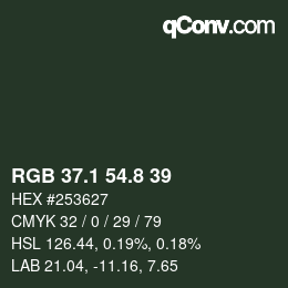 Color code: RGB 37.1 54.8 39 | qconv.com