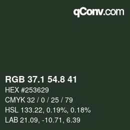 Color code: RGB 37.1 54.8 41 | qconv.com