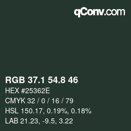 Farbcode: RGB 37.1 54.8 46 | qconv.com