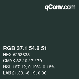 Color code: RGB 37.1 54.8 51 | qconv.com