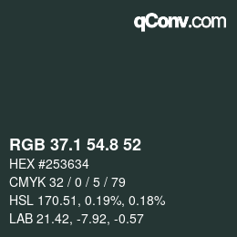 カラーコード: RGB 37.1 54.8 52 | qconv.com