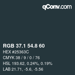 Color code: RGB 37.1 54.8 60 | qconv.com