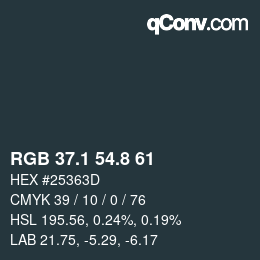 Color code: RGB 37.1 54.8 61 | qconv.com
