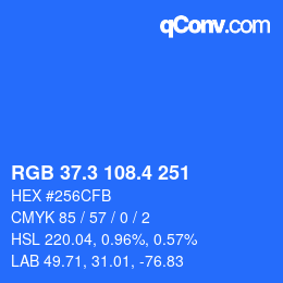 カラーコード: RGB 37.3 108.4 251 | qconv.com