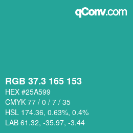 カラーコード: RGB 37.3 165 153 | qconv.com