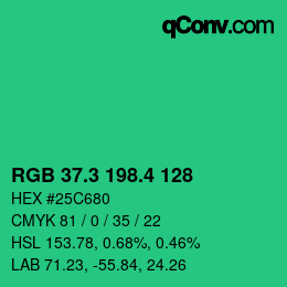 カラーコード: RGB 37.3 198.4 128 | qconv.com