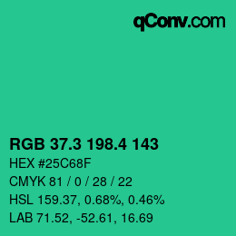 カラーコード: RGB 37.3 198.4 143 | qconv.com