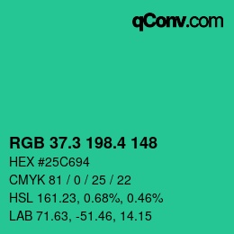 カラーコード: RGB 37.3 198.4 148 | qconv.com